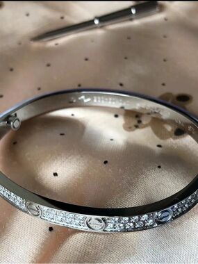 Silver-tone Pave Circle Accent Bangle Bracelet No Box!